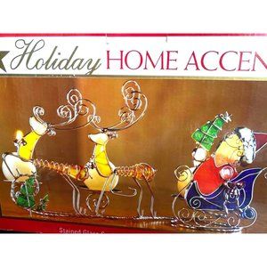 Holiday Home Accents Stained Glass Santa and Reindeer Candle Holder